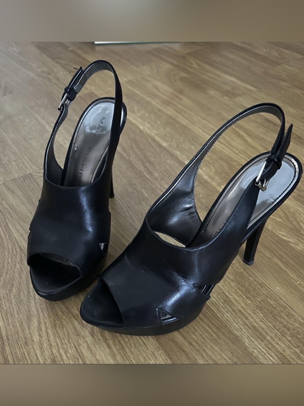 Marc Fisher Black Leather Heels Size 7 Evening Wear